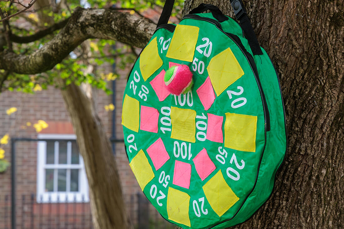 An outdoors velcro dart board